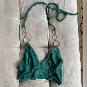 Princess Polly Green Halter Top with Gold Accents